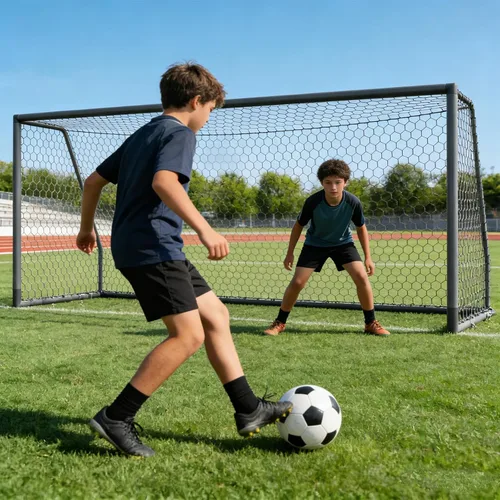Miniatura 17 de DoCred Porterías de fútbol de 6x4/8x6/10x6.5/12x6/16x7/18x7/21x7/24x8 pies, portería de fútbol plegable de acero de tamaño completo para patio