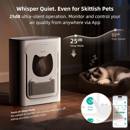 Miniatura 6 de uahpet Purificador de aire para mascotas para el hogar, reduce el pelo de las mascotas, la caspa, los olores, el polvo y el humo para habitaciones