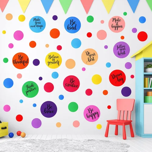 TaoBary 288 calcomanías de pared de lunares, inspiradoras para aula, niños, cita motivacional, círculo, calcomanías de pared extraíbles con letras