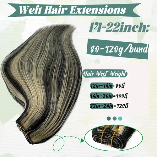 Miniatura 3 de Extensiones de cabello cosidas de cabello humano real, balayage de negro brillante a rubio dorado, paquete de extensiones de cabello humano