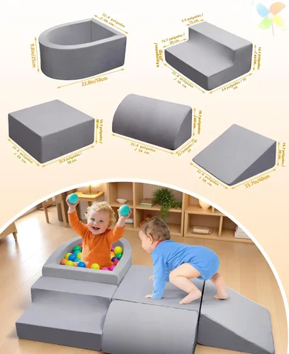 Miniatura 3 de Bloques de escalada para bebés, juego suave para bebés que gatean de 6 a 12 meses, partículas antideslizantes en la parte inferior y conectores