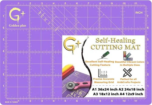 G+ Alfombrilla de corte autorreparable – True A4 de 9 x 12 pulgadas (9 x 13 pulgadas de completo), color morado/negro; tabla de cortar
