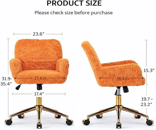 Miniatura 2 de Silla de tocador de piel sintética, silla de escritorio giratoria ajustable con ruedas y base dorada, cómoda silla ancha de maquillaje mullida