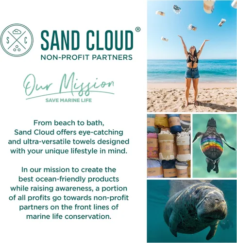 Miniatura 6 de Sand Cloud Marine Life Toalla turca, sin arena, 100% hilo de algodón orgánico, secado rápido, para playa, picnic, manta o toalla de baño, como se