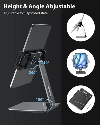 Miniatura 3 de Maxonar Soporte para iPad, soporte para tablet de aleación de aluminio resistente, giratorio de 360°, plegable, soporte de carga de aire para iPad