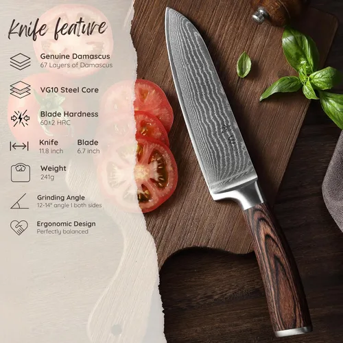 Miniatura 5 de Wakoli EDIB Cuchillo Santoku de Damasco – Cuchillo de cocina de estilo japonés de 6.7 pulgadas, hoja de acero de Damasco de 67 capas con núcleo 1