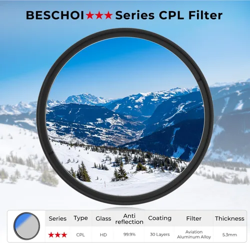 Miniatura 7 de Beschoi Filtro polarizador de 1.457 in, filtro polarizador circular multicapa de 30 capas con revestimiento nano multicapa (CPL) con vidrio óptico