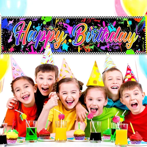 Miniatura 5 de Cartel de neón para decoración de cumpleaños que brilla en la oscuridad, fondo colorido de grafiti, suministros para fiesta, telón de fondo
