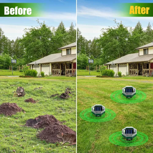 Miniatura 4 de Paquete de 8 repelentes de topos con energía solar, repelente de serpientes para patio, césped, jardín, impermeabilidad IP65, estacas disuasorias