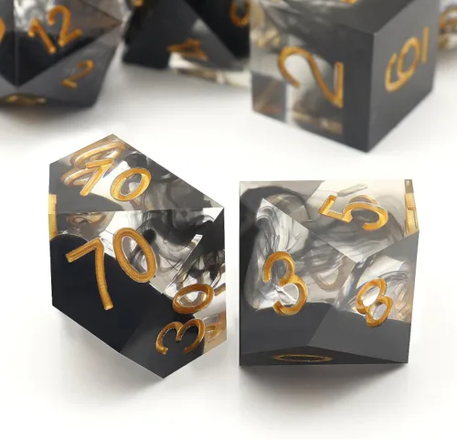 Miniatura 2 de Haxtec Juego de Dados de Borde Afilado DND Juego de Dados con Estuche de Dados Hecho a Mano de Resina con Remolinos Negros Juego de Dados D&D