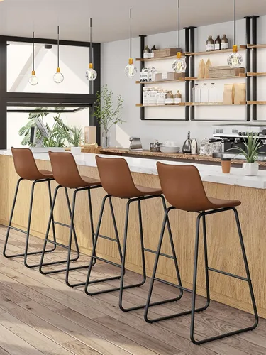 Miniatura 22 de Bar Stools Set of 2, 26 Inches Counter Height Bar Stools with Back, Modern Faux Leather Barstools with Metal Legs and Footrest, Bar Chairs for