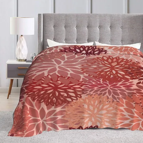 Miniatura 8 de Perinsto Manta floral de crisantemo rojo y rosa, ultra suave y cálida para todas las estaciones, manta decorativa de vellón para cama, silla