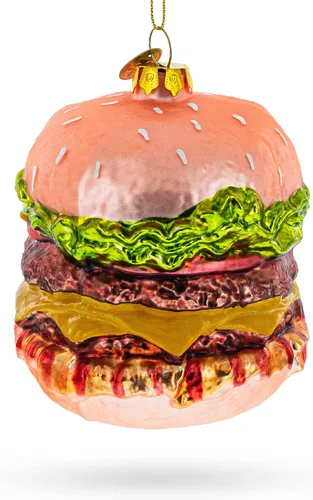 Miniatura 6 de Adorno navideño de vidrio soplado de hamburguesa con queso doble