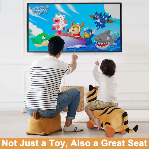 Miniatura 6 de iPlay, iLearn Saltarin Amigos Tigre, Caballo Saltarín para Niños Pequeños, Juguetes de Felpa para Montar y Saltar con Bomba, Jinete Inflable