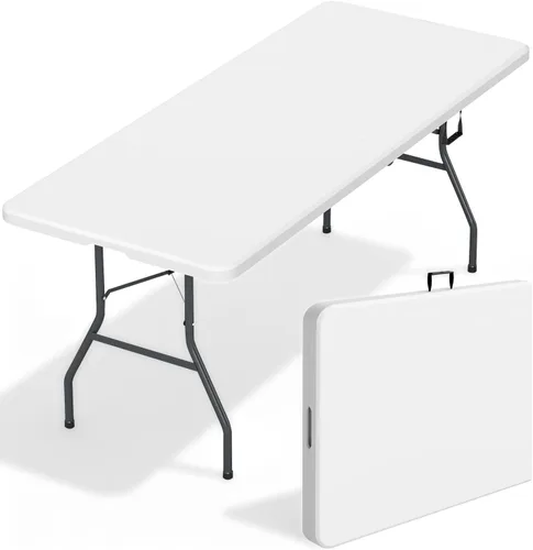 Miniatura 8 de FDW Mesa plegable de 4 pies, media mesa plegable portátil de picnic para oficina, hogar, campamento, fiesta (negro, 4 pies)
