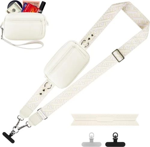 Miniatura 49 de YFWE Correa de clip and go para teléfono con cartera cruzada, cordón ajustable para teléfono con cartera RFID desmontable, correa universal