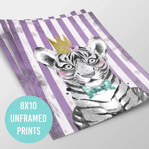 Miniatura 4 de Ritzy Rose Arte de animales de circo morado para niños, impresiones caprichosas para pared, 6 pósteres infantiles para habitación del bebé