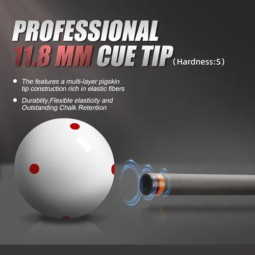 Miniatura 6 de Taco de piscina de fibra de carbono, eje de fibra de carbono premium, palos de billar Pro Taper con punta multicapa, agarre sin envoltura, junta