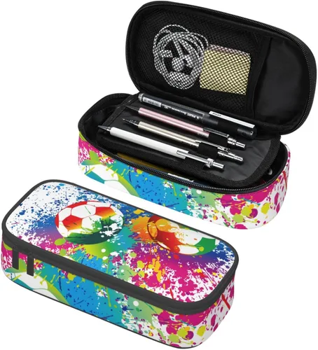 Miniatura 23 de Estuche de lápices con textura de pelota de fútbol americano, bolsa de almacenamiento de gran capacidad, bolsas de papelería con cremallera, soporte