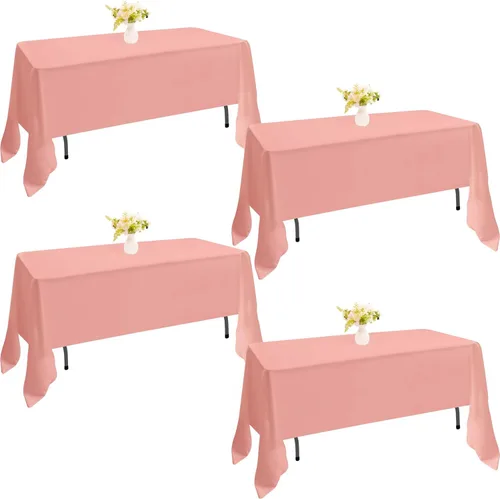 Miniatura 25 de Paquete de 4 manteles rectangulares de poliéster lavables de 60 x 102 pulgadas, color blanco, para mesas de comedor, bodas, bufés, fiestas