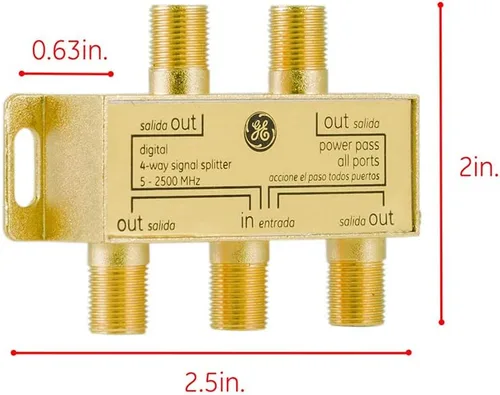 Miniatura 5 de GE 335 - Divisor de cable coaxial digital de 2 vías, 2.5 GHz 5-2500 MHz, compatible con RG6, funciona con TV HD, satélite, Internet de alta