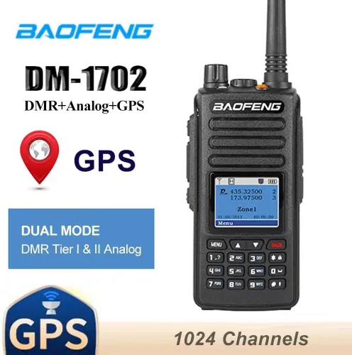 Baofeng DM-1702 con GPS 5W Digital y Analógico Radio bidireccional Banda dual y modo dual DMR Walkie Talkie Ranura de tiempo dual Tier I y II DM1702