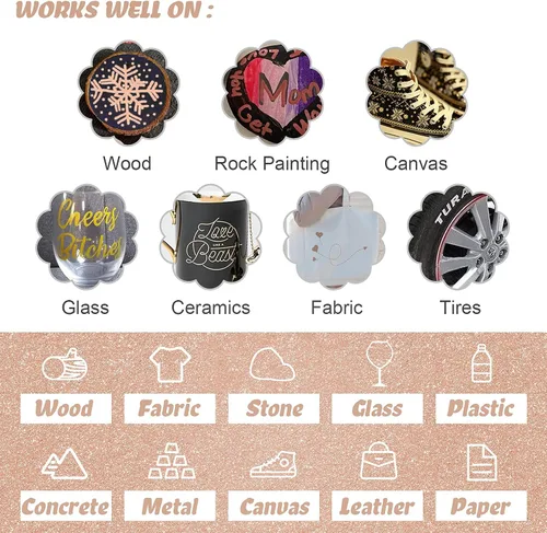 Miniatura 4 de Bolígrafos de pintura dorada con plata, oro rosa, bolígrafos de pintura acrílica para pintura de roca, madera, tela, vidrio, lienzo, álbumes