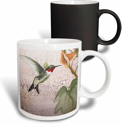Miniatura 14 de 3dRose Hummingbird by Yellow Trompet Flower on Crackled Background - Taza negra de dos tonos de 11 oz