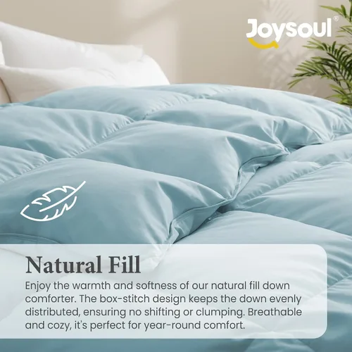 Miniatura 3 de Joysoul Edredón de plumón tamaño Queen – Relleno de plumón de ganso ultra suave y fibra de plumas para todas las estaciones, relleno de edredón azul