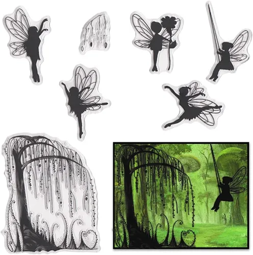 Miniatura 10 de Hying Sellos transparentes para hacer tarjetas y álbumes de fotos, para niñas voladoras, sellos de goma transparente para flores de primavera