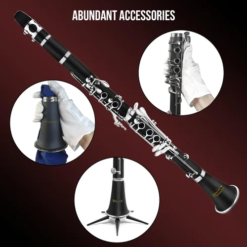 Miniatura 7 de Soulmate Clarinete para principiantes, estudiantes, adultos, juego de clarinete de 17 teclas con estuche rígido de 2 barriles, 10 cañas y kit