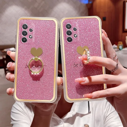 Miniatura 5 de Para Samsung Galaxy A52 5G Caso Lindas Niñas Mujeres Shell De Brillo De Lujo Con Anillo De Corazón Kickstand Cubierta Protectora A Prueba De Golpes