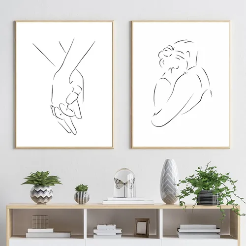 PUYIQARE Dibujo de línea pareja abrazo a mano lienzo arte de pared, impresión minimalista de lienzo de dibujo de líneas, arte de pareja en blanco y