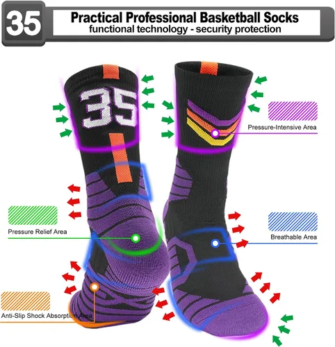 Miniatura 10 de 2 pares de calcetines de baloncesto para hombres y niños, equipo de baloncesto con número de la suerte, calcetines de estrella para niños y adultos