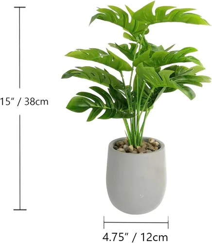 Miniatura 2 de Birsppy Tuokor - Plantas artificiales pequeñas de 15 pulgadas, hoja verde palmera en macetas de cemento para interiores y exteriores, plantas falsas
