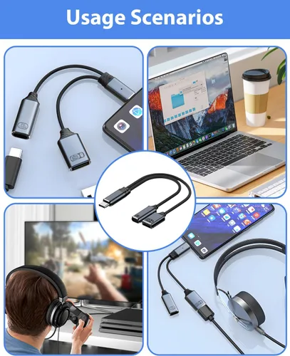 Miniatura 6 de Adaptador USB C a USB OTG, divisor USB-C 2 en 1 con puerto de carga rápida PD de 100 W y puerto USB hembra compatible con iPhone 16/15, iPad