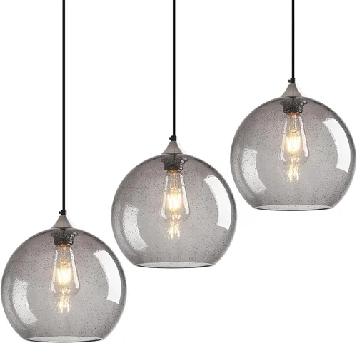 Miniatura 17 de Luces colgantes de vidrio marrón claro, iluminación de isla de cocina, lámparas colgantes de globo, iluminación colgante moderna para dormitorio