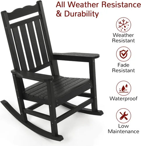 Miniatura 5 de Stoog Mecedora para patio, para todo tipo de clima, soporte de peso de 400 libras, nunca se decolora ni se pudre, para patio trasero, hoguera, Teca