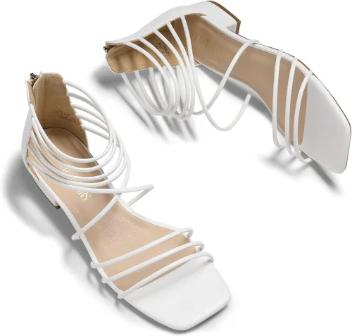 Miniatura 3 de DREAM PAIRS Sandalias casuales de verano para mujer, con tiras y puntera cuadrada, cómodas y planas