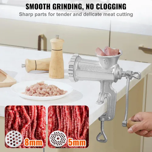 Miniatura 3 de VEVOR Molinillo de Carne Manual, Molinillo de Mano de Hierro Fundido de Alta Resistencia con Abrazadera de Mesa de Acero, Picadora de Carne