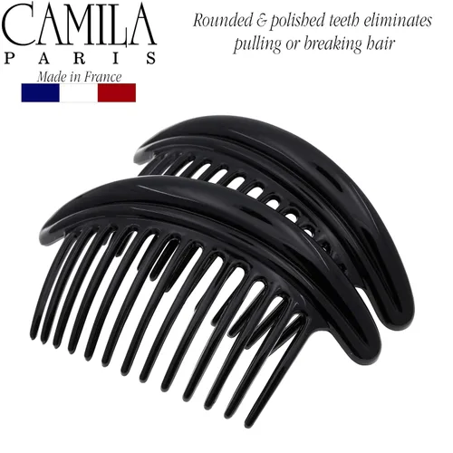 Miniatura 3 de Camila Paris MP978/2 - Peines laterales franceses para el cabello, peines curvados negros entrelazados, pinzas de pelo de sujeción fuerte