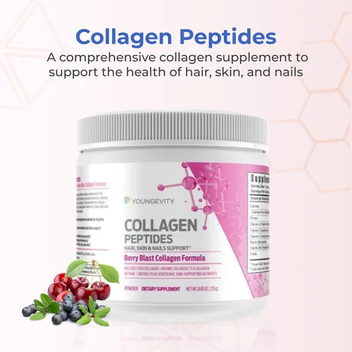 Miniatura 2 de Youngevity Polvo de péptidos de colágeno – Soporte para el cabello, la piel y las uñas con hidrolizados tipo I y II, biotina, vitamina B12