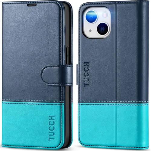 TUCCH Funda tipo billetera para iPhone 14, [Bloqueo RFID] [4 ranuras para tarjetas] Funda protectora interior de TPU, funda abatible magnética de