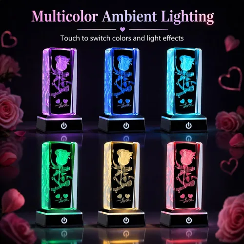 Miniatura 5 de Regalos románticos para él y ella, regalo del día de la madre para esposa, luz nocturna de cristal de amor 3D con base LED multicolor, regalo