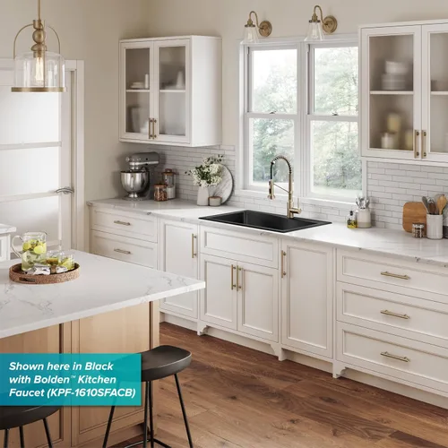 Miniatura 12 de Kraus Quarza Fregadero de cocina Cuencos de 33 pulgadas 60/40 Granito gris Modelo KGD-442