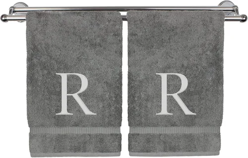 Miniatura 85 de Toalla de mano monogramada, regalo personalizado, juego de 2 - Toalla bordada con letra de bloque dorada - Extra absorbente 100% algodón turco