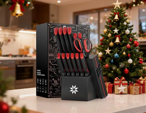 Miniatura 6 de Juego de cuchillos – Juego de 15 cuchillos de cocina con bloque afilador de cuchillos integrado – Juego de bloques de cuchillos de acero inoxidable