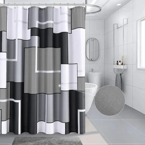 Miniatura 10 de Cortinas de ducha Hokibero para baño, cortinas de baño modernas geométricas estándar, cortina de ducha de poliéster resistente para hoteles, Negro