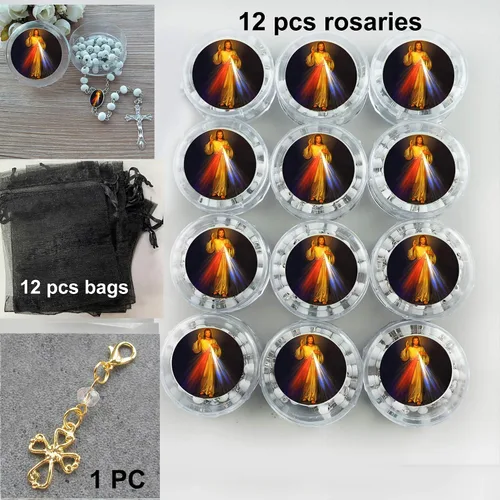 Miniatura 2 de Generic Recuerdos conmemorativos, 12 rosarios blancos de la Divina Misericordia, Celebración de la VidaRecuerdos para funeral, regalo de condolencia