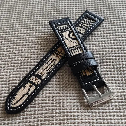 Miniatura 2 de Abanen Correa de reloj de cuero de mezclilla para Samsung Galaxy Watch 7/Galaxy Watch 6, correa de tela de lona de 0.787 pulgadas con forro de piel